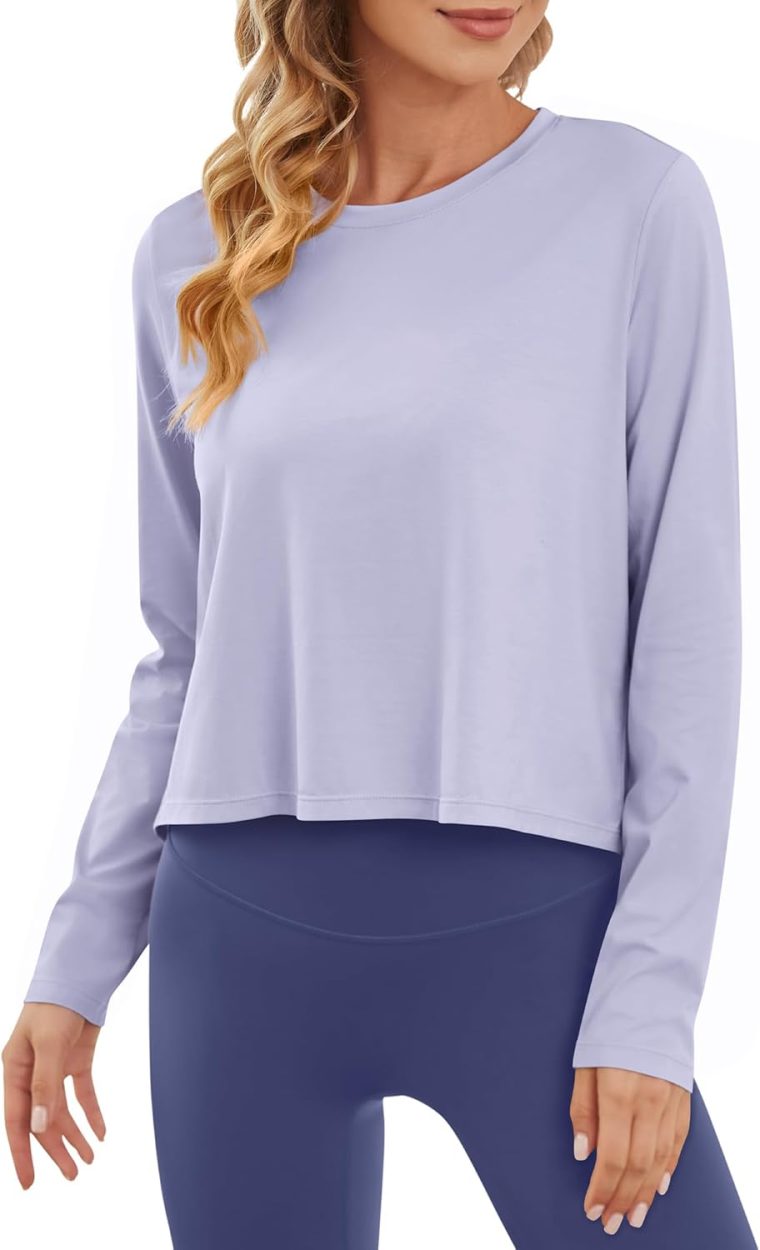 G4Free Long Sleeve Workout Tops for Women Sun Shirts Crop Tops UPF 50+ Hiking Running Athletic Lightweight