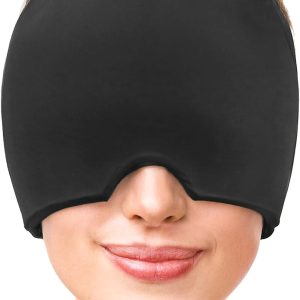 Migraine Relief Cap, Headache Relief Hat for Migraine Cap, Hot and Cold Therapy, Headache Eyes Mask for Stress Relief, Ice Pack Head Wrap for Sinus, Puffy Eyes, Tension,Black