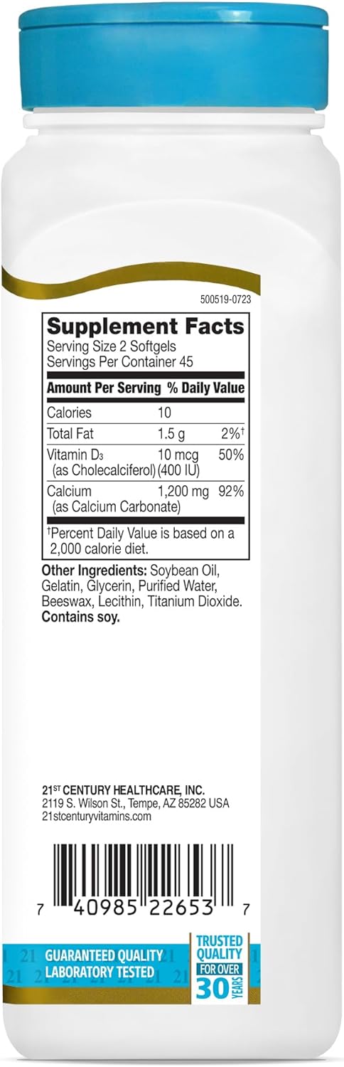 21st Century Calcium Plus D3 Liquid Filled Softgel, 1200 mg, 90 Count - Image 6