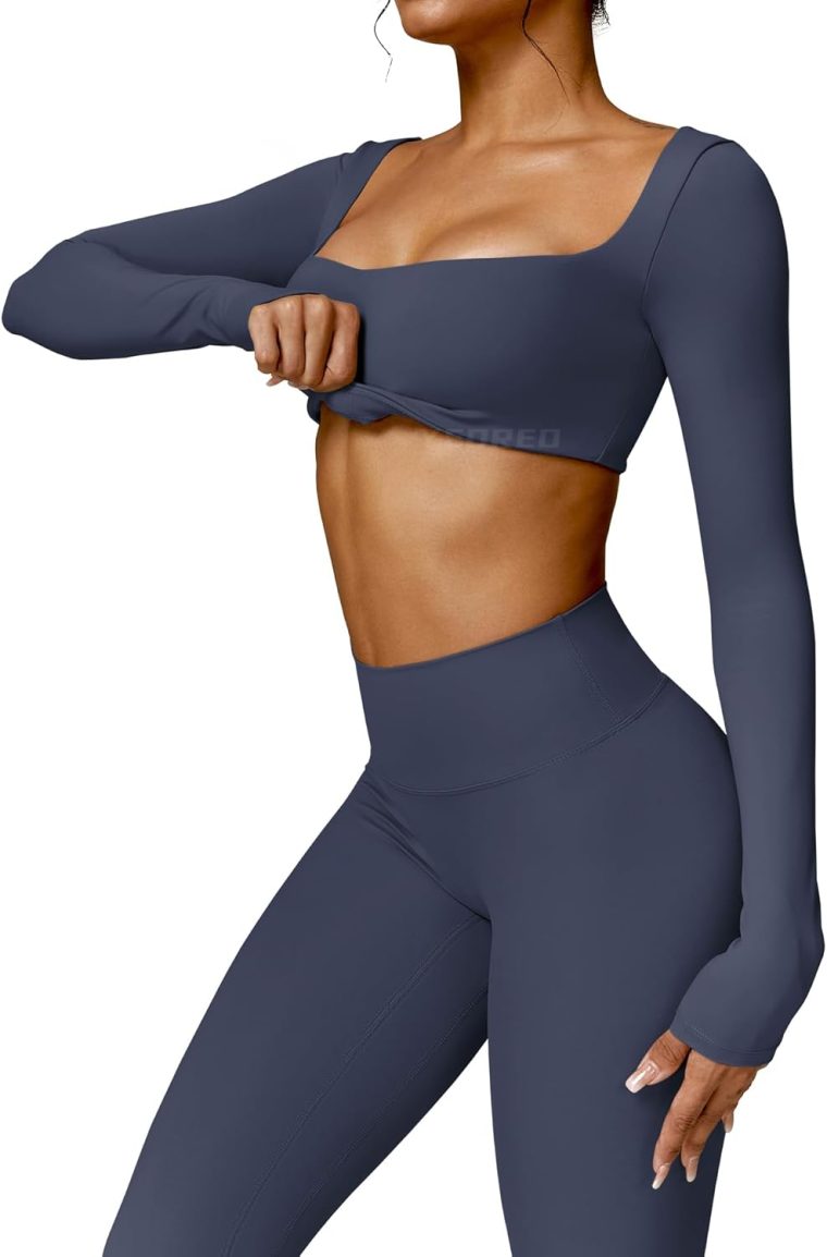 YEOREO Kyla Women Crop Top Long Sleeve Padded Sports Low Medium Impact Yoga Shirt Workout - Image 4