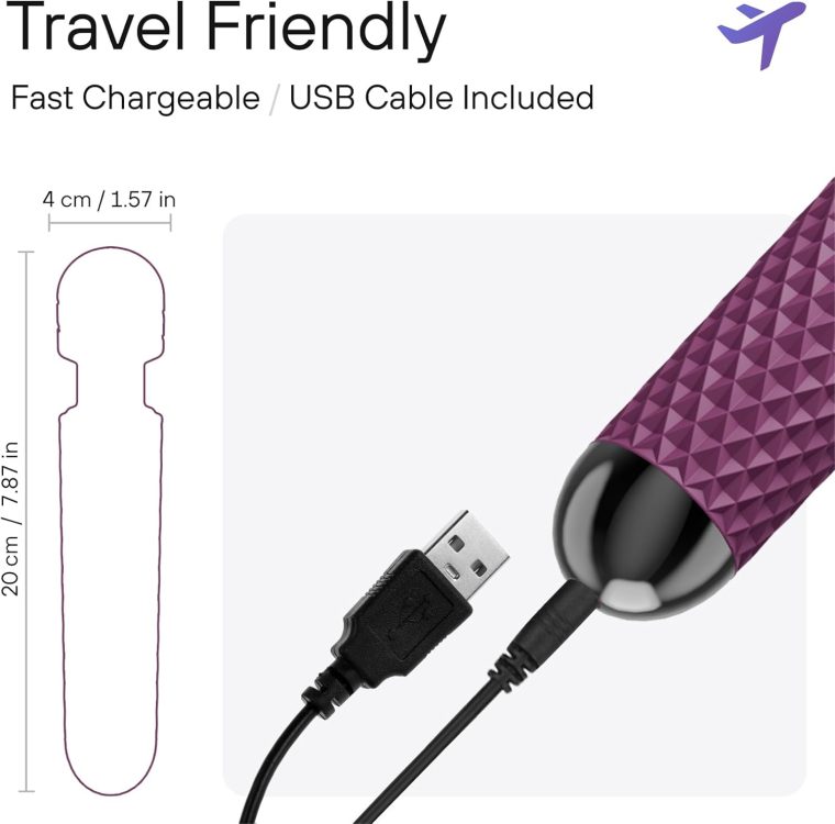 Handheld Cordless Personal Wand Massager – Waterproof, USB Rechargeable, 20 Vibration Patterns, 8 Speeds, Memory Feature, Skin-Soft Silicone for Ultimate Relaxation Tool (Purple) - Image 5