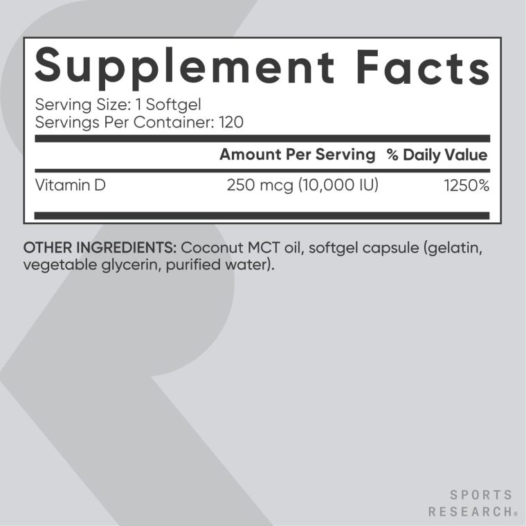 Sports Research 10,000 iu Vitamin D3 Supplement with Organic Coconut Oil - Vitamin D for Strong Bones & Immune Health - Supports Calcium Absorption - Non-GMO - 250mcg, 120 Mini Softgels for Adults - Image 5