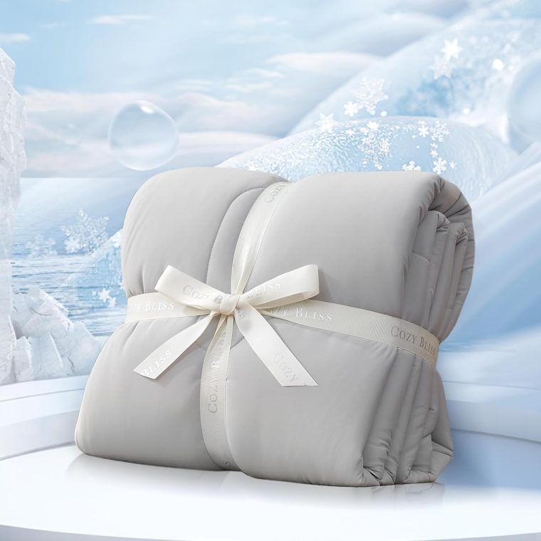 Cozy Bliss Cooling Comforter King Size, Reversible Cooling Blanket for Hot Sleepers and Night Sweats, Q-Max 0.4 Breathable Summer Comforter Quilt, Lightweight Soft Silky Smooth, Cool Grey - Image 8