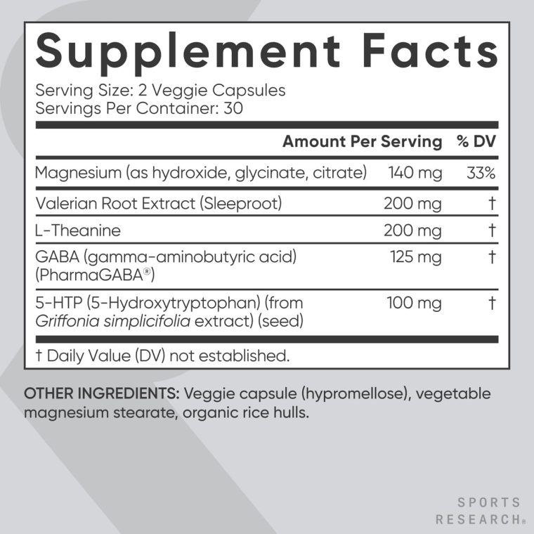 Sports Research® Sleep Complex- Melatonin-Free Vegan Capsules - with Valerian Root, GABA, L-Theanine, Magnesium & 5-HTP - 30 Servings - Image 5