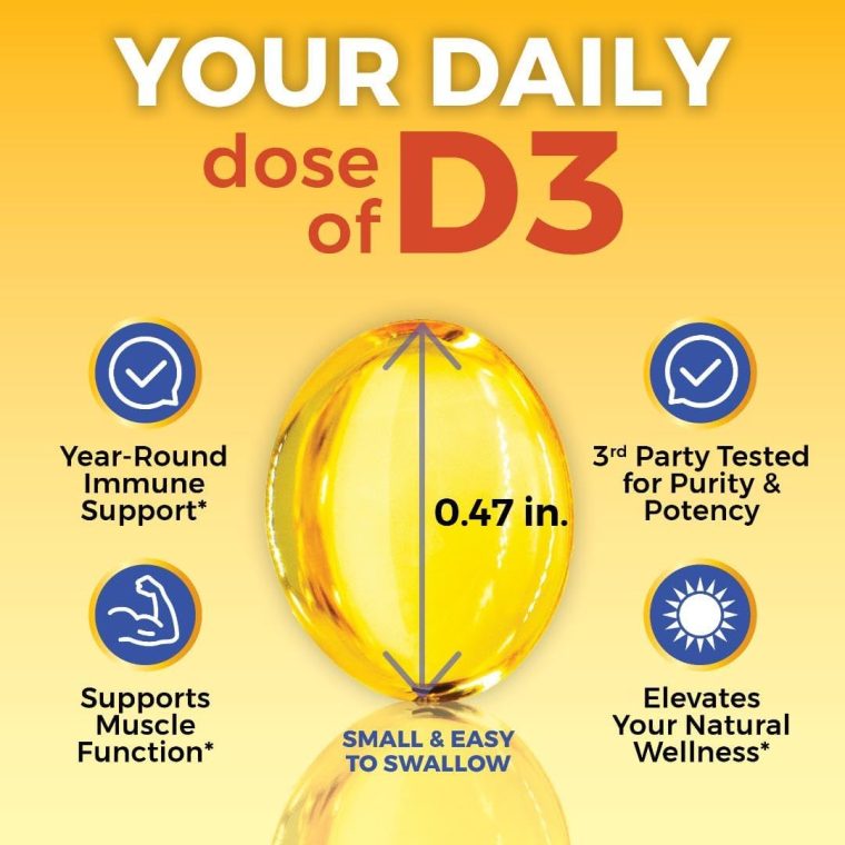 Viva Naturals Vitamin D3 5000 IU Softgels - 360 Count 125 mcg Softgel, Essential D3 Vitamin, Supports Bone Health, Immune Support, Premium Vitamin D, High Potency Vitamin D 5000 IU - Image 2