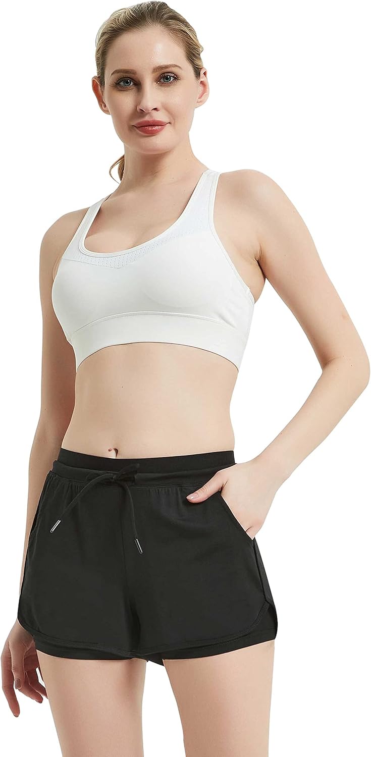 RIBOOM Women Workout Running Shorts 2 in 1 Active Yoga Gym Sport Shorts with Pockets - Image 2