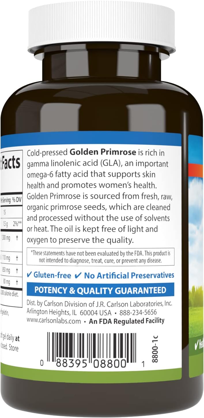 Carlson - Golden Primrose, 1300 mg Evening Primrose Oil, Cold-Pressed, Healthy Skin, Women's Health & Optimal Wellness, 50 Softgels - Image 3