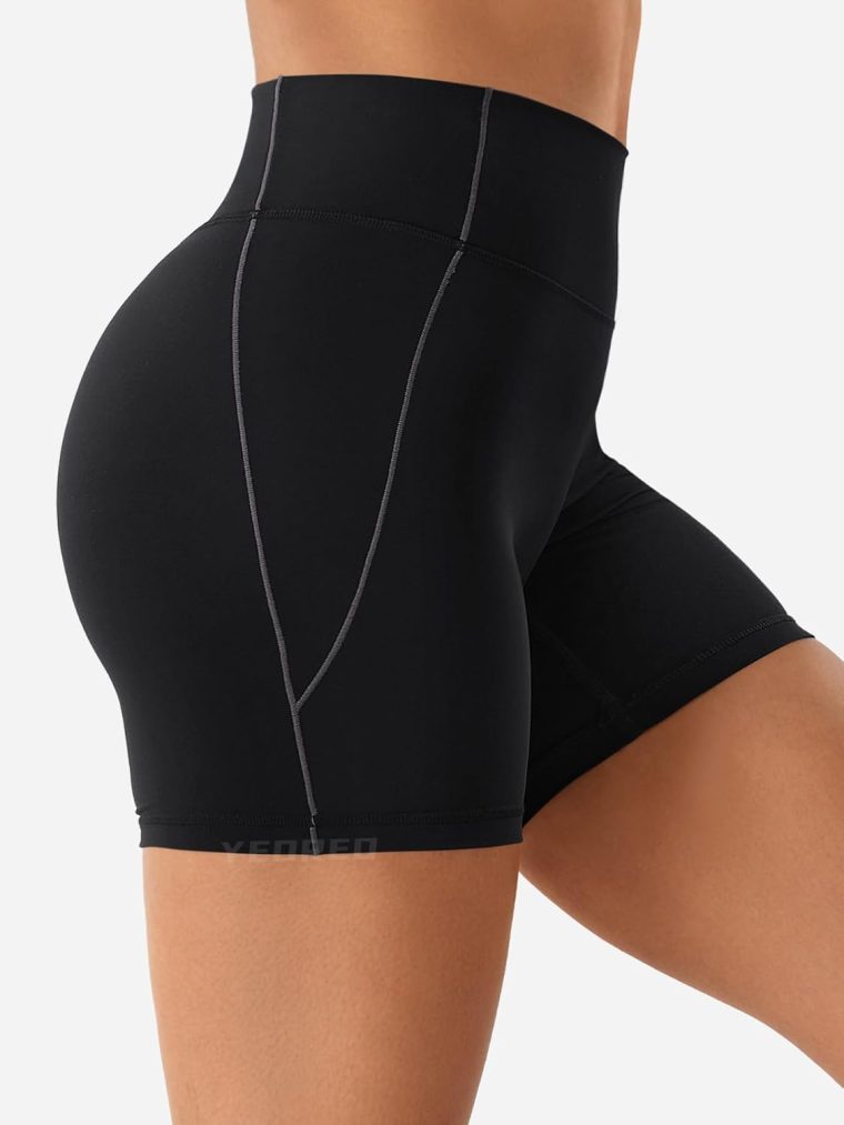 YEOREO Hoida High Waisted Workout Shorts for Women Hidden Scrunch Tummy Control Gym Shorts with Contour - Image 3
