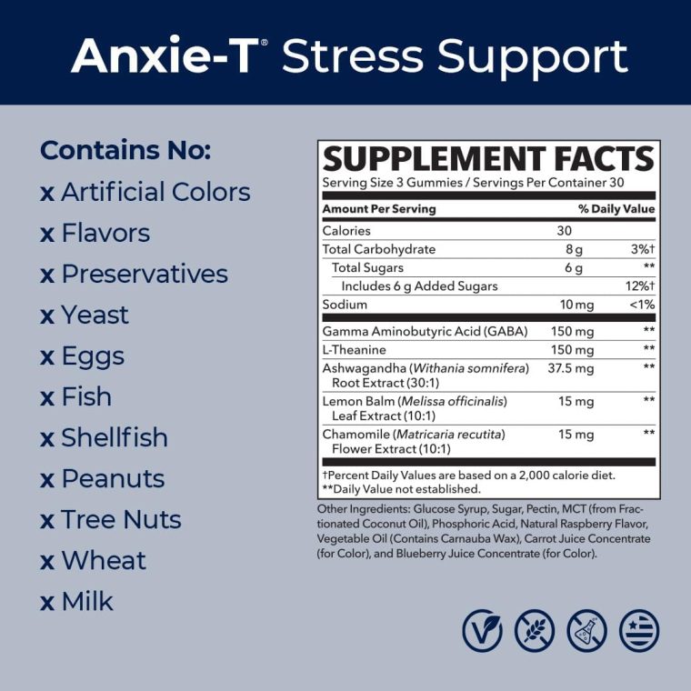 Anxie-T - Stress Relief Gummy - Vitamin Supplement for Mood & Mental Focus Support - Feel Calm and Relaxed - Rapidly Eases Tension - Ashwagandha, GABA & L-Theanine - 90 Gummies - Image 5