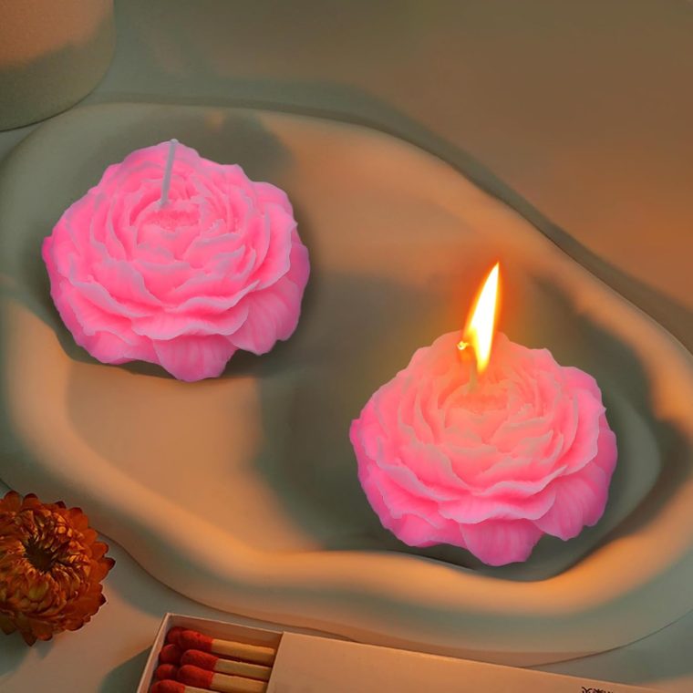 Valentine's Day 4 Pcs Low Temperature Candles Glitter Pink Peony Flower Home Scented Candle Kit Pure Natural Soybean Oil Candle Aromatherapy Romantic Wax Play Candle for Lovers Couples - Image 5