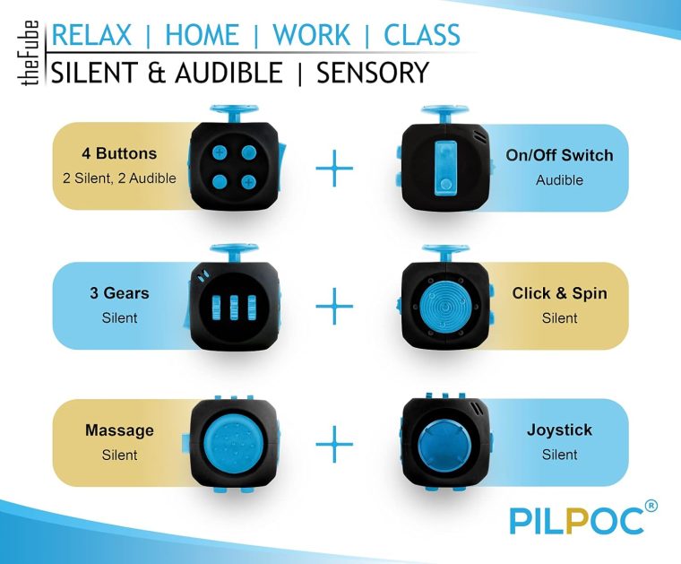 PILPOC theFube Fidget Cube, 6-Sided Stress Relief Infinity Cube for Adults & Kids, Boosts Concentration, Mindfulness Aid, Silent & Audible Modes, Includes Carry Case for Portability (Midnight) - Image 6