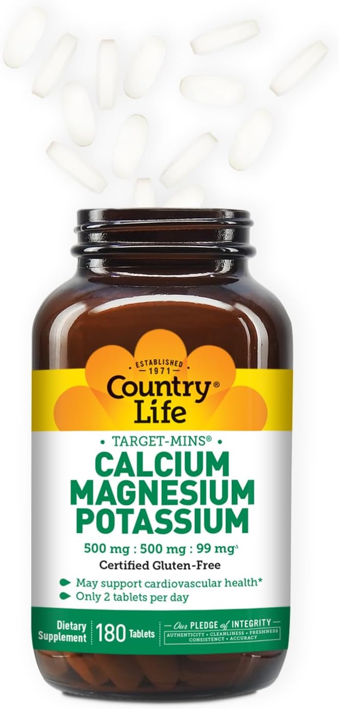 Country Life Target Mins - Calcium Magnesium Potassium Bone & Heart Health Supplement, 1000mg Calcium, 500mg Magnesium, Supports Calcium Utilization, 180 Tablets – Certified Gluten Free & Vegan - Image 2