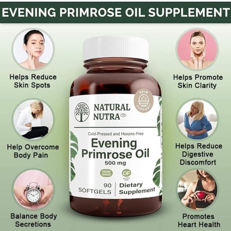 Natural Nutra Evening Primrose Oil Supplement from Fatty Acid, Nerve Health, Helps Reduce Skin Blemishes, Balance Body Secretions, Promote Heart Health, Skin Clarity, 500 mg, 90 Softgels - Image 3