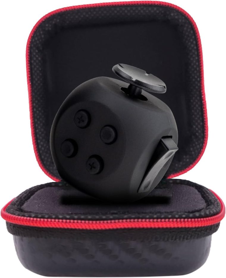 PILPOC theFube Fidget Cube, 6-Sided Stress Relief Infinity Cube for Adults & Kids, Boosts Concentration, Mindfulness Aid, Silent & Audible Modes, Includes Carry Case for Portability (Midnight)