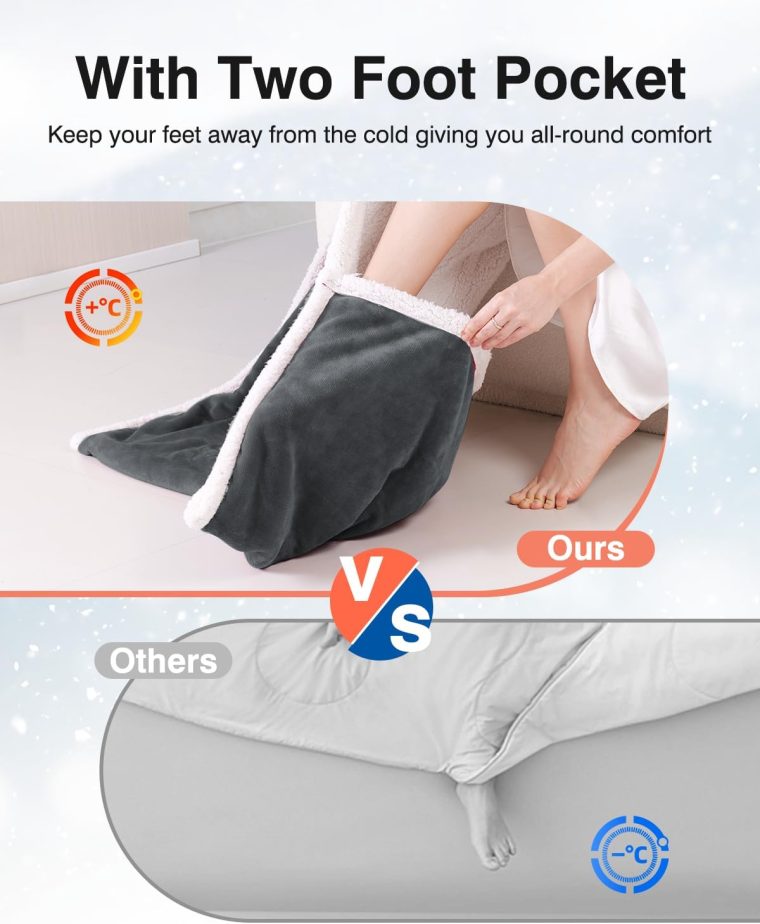 Wearable Heated Blanket with Sleeves, Electric Heated Blanket for Gifts, Electric Throw Wrap Poncho Shawl with Pockets, 6 Heating Levels & 4 Hours Time Settings, 50 x 70 Inch (Grey) - Image 6