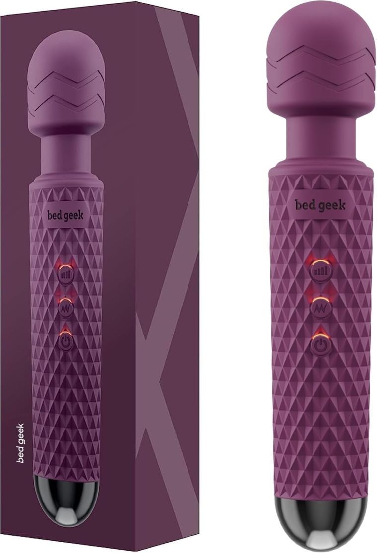 Handheld Cordless Personal Wand Massager – Waterproof, USB Rechargeable, 20 Vibration Patterns, 8 Speeds, Memory Feature, Skin-Soft Silicone for Ultimate Relaxation Tool (Purple)