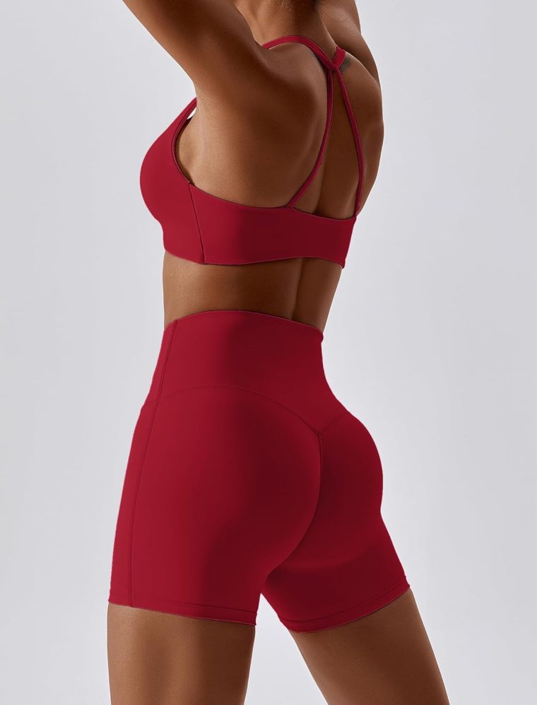 ABOCIW Workout Sets for Women 2 Piece Twist Front Halter Sports Bras High Waist Biker Shorts Exercise Gym Yoga Outfit - Image 2