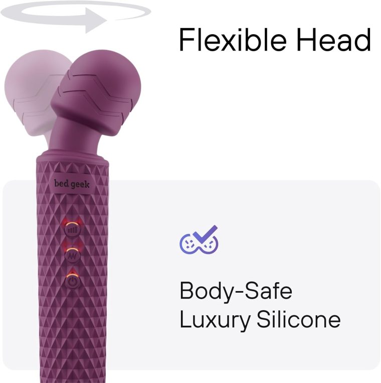 Handheld Cordless Personal Wand Massager – Waterproof, USB Rechargeable, 20 Vibration Patterns, 8 Speeds, Memory Feature, Skin-Soft Silicone for Ultimate Relaxation Tool (Purple) - Image 4