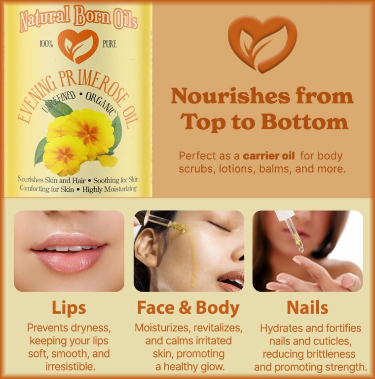 Natural Born Oils Evening Primrose Oil, 8oz, Organic, Cold-Pressed, Omega-6 Rich, Skin Softener, Hair Revitalizer - Image 6