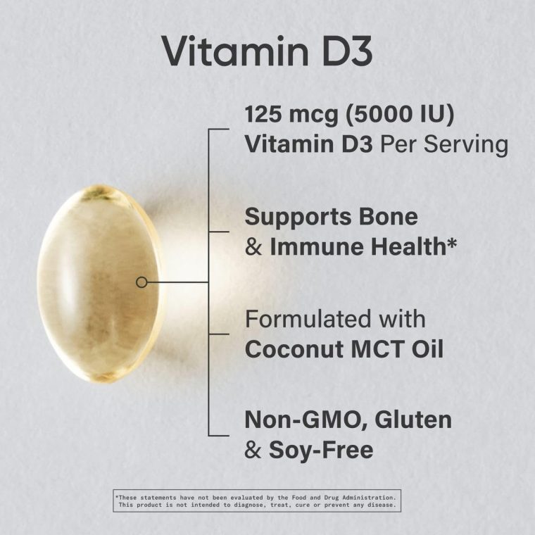 Sports Research Vitamin D3 5000iu (125mcg) with Coconut Oil ~ High Potency Vitamin D for Immune & Bone Support ~ Non-GMO Verified, Gluten & Soy Free (360 Mini-Liquid Softgels) - Image 2