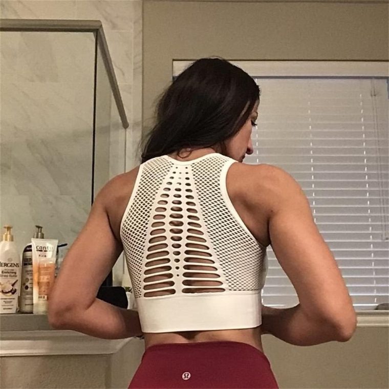 Hopgo Sports Bra for Women High Support Mesh Open Back Workout Tops Padded Longline Yoga Bra - Image 5