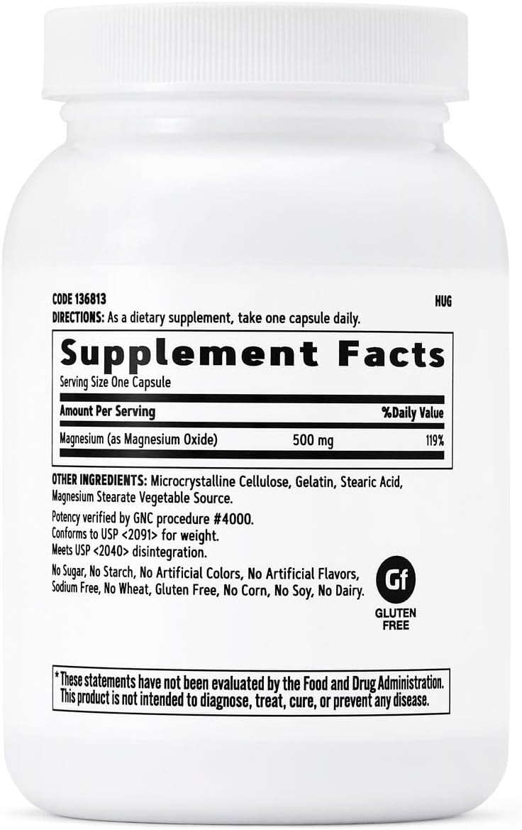 GNC Magnesium 500mg, 120 Capsules, Supports Calcium Absorption and Strong Teeth and Bones - Image 2