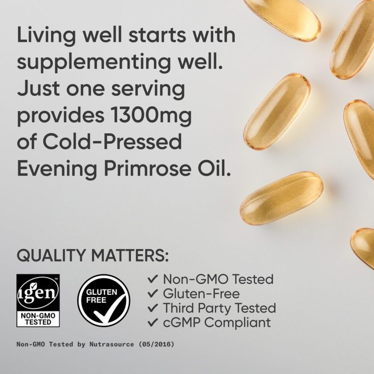 Sports Research Evening Primrose Oil (1300mg) Cold-Pressed with No fillers or Artificial Ingredients, Non-GMO Tested - Gluten and Soy Free (120 Liquid Softgels) - Image 4