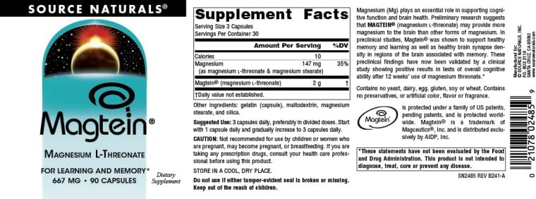 Source Naturals Magtein Magnesium L-Threonate 667mg Supports Focus, Mood, Healthy Memory, Cognitive Function, Sleep* - 90 Capsules - Image 4