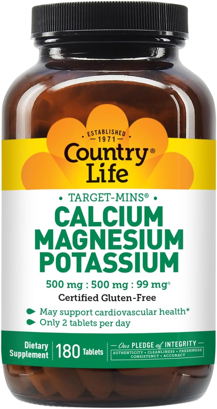 Country Life Target Mins - Calcium Magnesium Potassium Bone & Heart Health Supplement, 1000mg Calcium, 500mg Magnesium, Supports Calcium Utilization, 180 Tablets – Certified Gluten Free & Vegan - Image 5