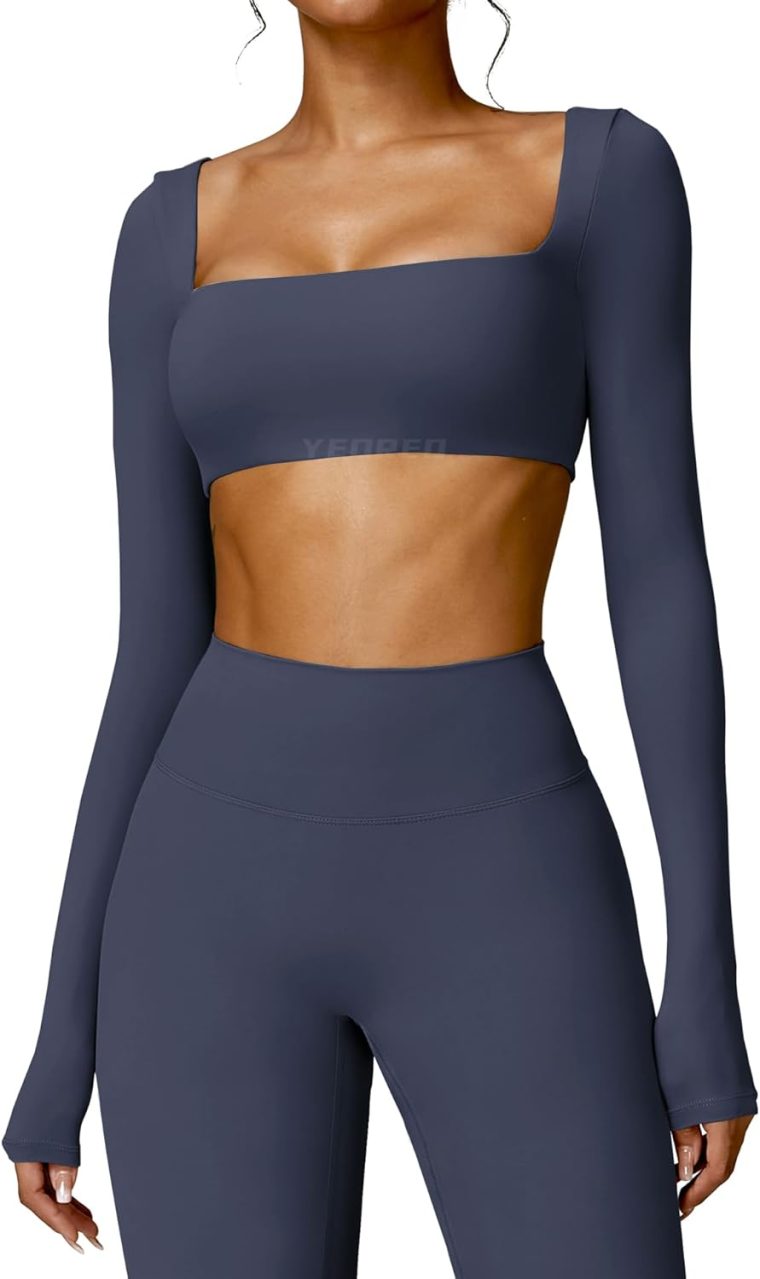 YEOREO Kyla Women Crop Top Long Sleeve Padded Sports Low Medium Impact Yoga Shirt Workout