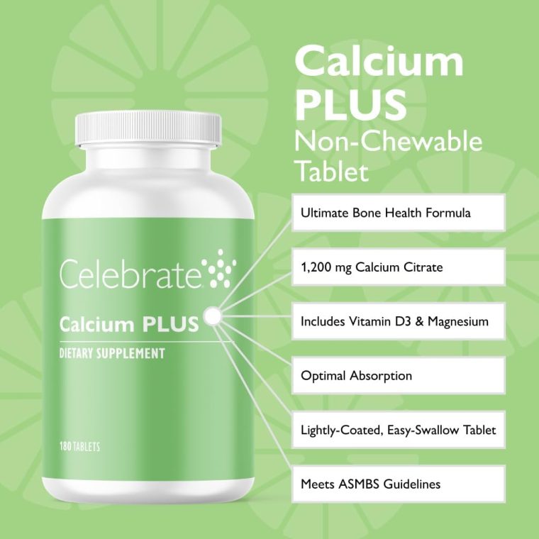Celebrate Vitamins Calcium Plus – 600mg Calcium Citrate, 600 IU Vitamin D3 & 50mg Magnesium for Post Bariatric Surgery - Gluten-Free & Sugar-Free - 180 Non-Chewable Tablets - Image 2