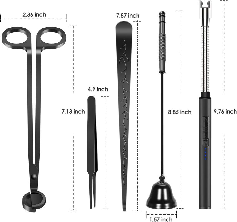 5 in 1 Candle Accessory Set,Candle Wick Trimmer Cutter,Candle Wick Dipper,Candle Wick Snuffer,Rechargeable Candle Lighter,Tweezers,Stainless Steel Candle Care Kit Home Gift for Aromatherapy(Black) - Image 6