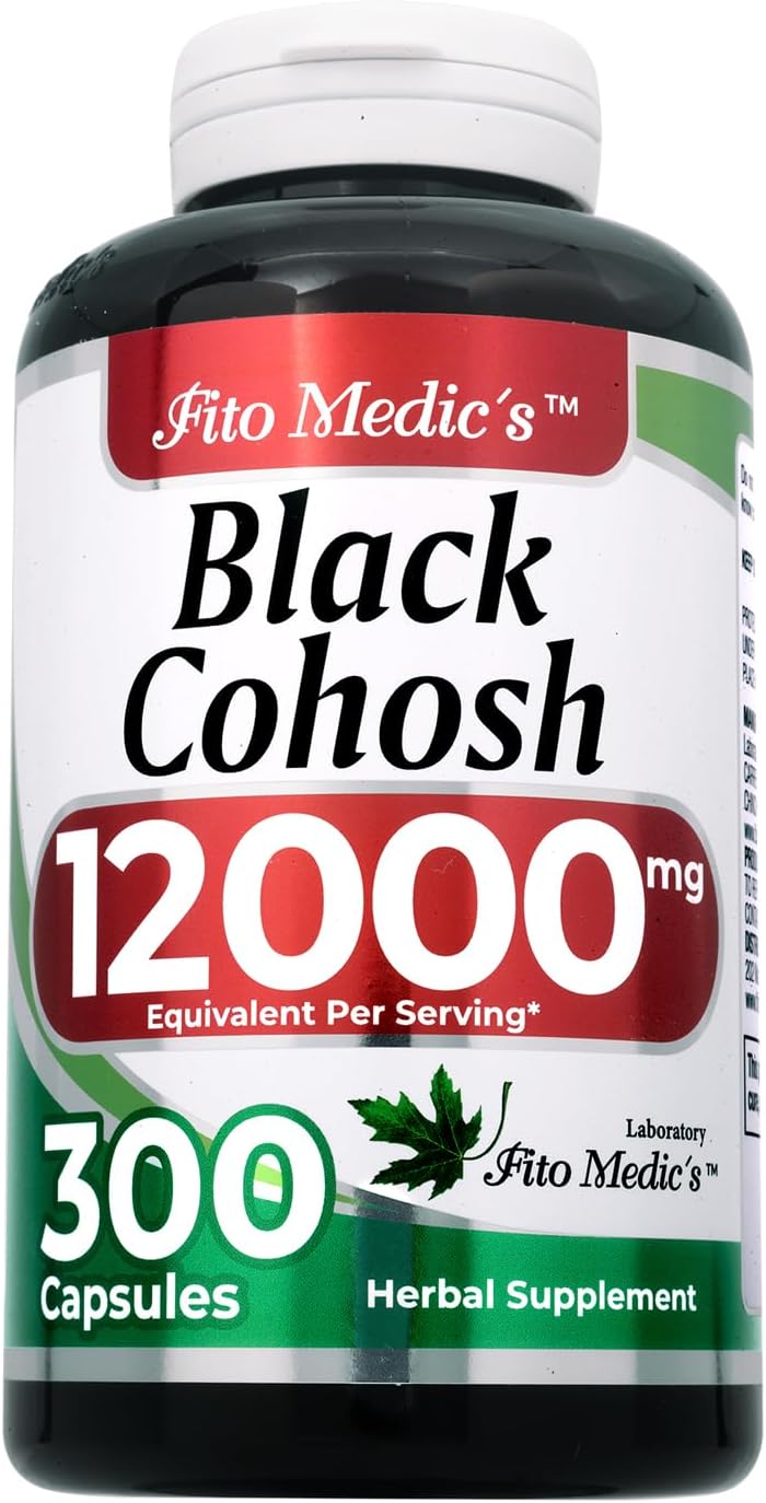 FITO MEDIC'S Black Cohosh Root Extract 12000 mg Equivalent, Herbal Supplement for Women, 300 Capsules
