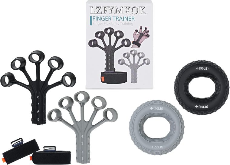 Grip Strength Trainer,4 Pcs Gripster, 8-Gear Strength Adjustment, Used to Exercise Finger Strength, Flexibility and Physical Recovery of Hands. Simultaneous Grip Strength and Tension Exercise.