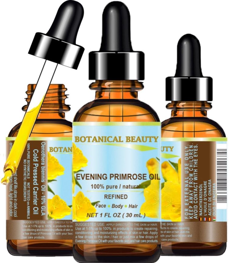 Botanical Beauty EVENING PRIMROSE OIL 100% Pure Natural Undiluted Unrefined Virgin Cold Pressed Carrier Oil. 1 Fl.oz.- 30 ml for face, skin, hair, nails. Rich in essential fatty acids GLA