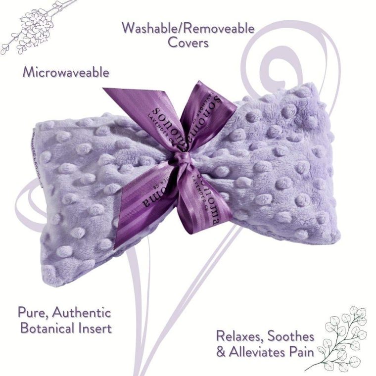 Sonoma Lavender Spa Mask, Heatable/Chillable Aromatherapy Eye Pillow with Lavender Infused Flaxseed Insert, Eye Compress for Stress Relief with Removable and Washable Cover (Lilac Dot) - Image 3