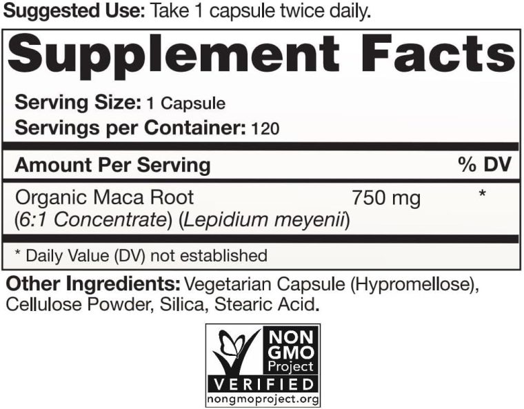 Organic Maca Root Capsules (High Potency), Non-GMO Verified Supplement - 120 Capsules, 2 Month Supply - Image 2