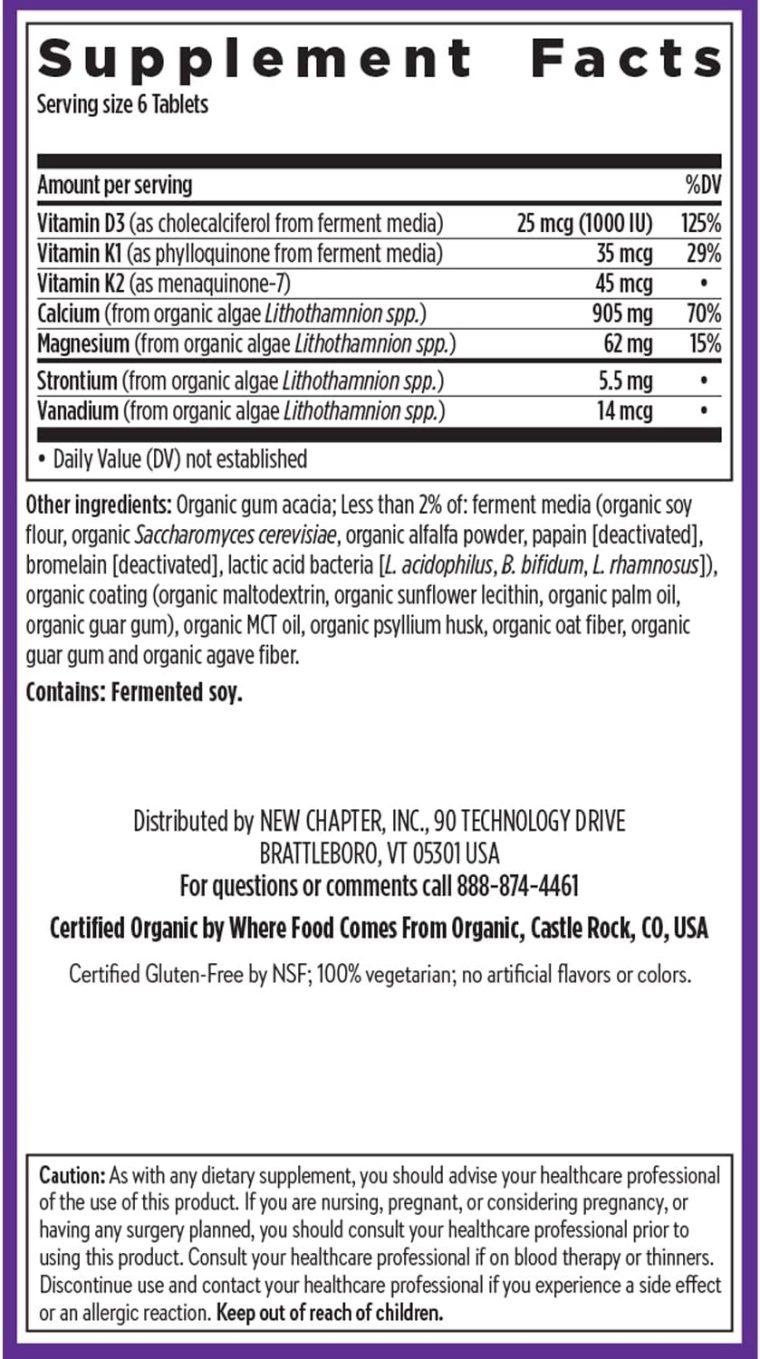 New Chapter Calcium Supplement - Bone Strength Tiny Tabs Organic Calcium with Magnesium, Vitamin D3+K2, 70+ Trace Minerals for Bone Health, Gluten Free, Easy to Swallow - 240 ct - Image 6