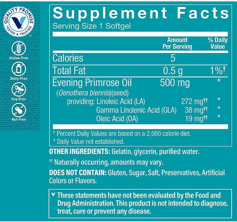 The Vitamin Shoppe Evening Primrose Oil 500MG, Natural Source of GLA (Gammia Linolenic Acid), Supplement for Women's Health & Hormonal Balance (120 Softgels) - Image 3