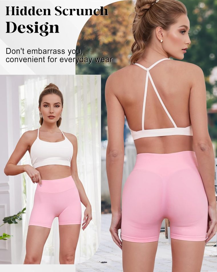 Womens Workout Gym Impact Shorts Seamless Hidden Scrunch Butt Lifting Yoga Shorts with High Waisted Tummy Control - Image 5