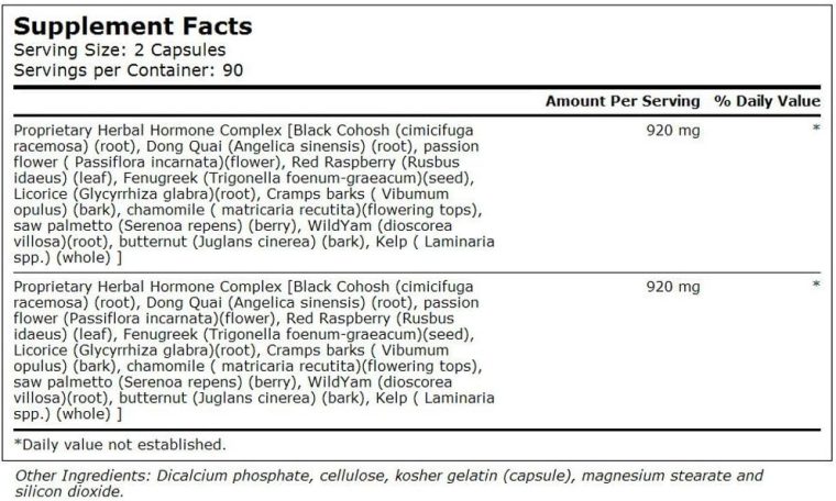 Herbal Hormone Complex to Support Women’s Health During and Following Menopause* With Black Cohosh, Dong Quai Passion Flower, Red Raspberry, Fenugreek, Licorice, Chamomile, Cramp Bark, Saw Palmetto, W - Image 2
