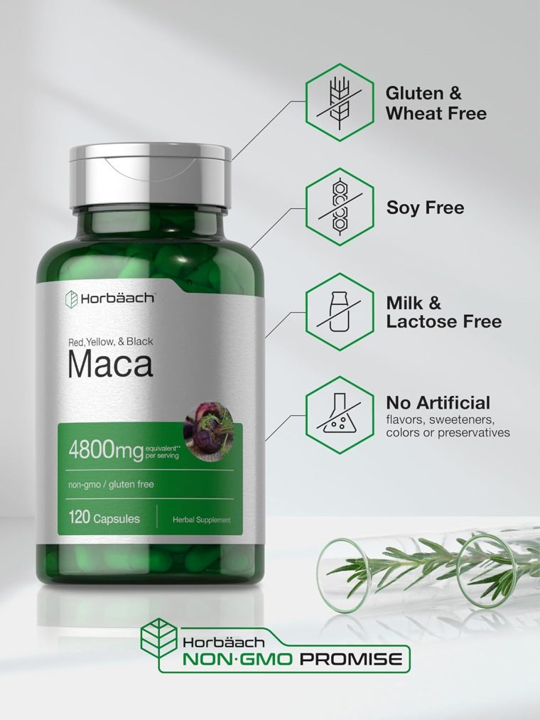 Horbäach Maca Root Capsules for Men and Women | 120 Pills | High Potency Extract | Non-GMO and Gluten Free Formula - Image 5