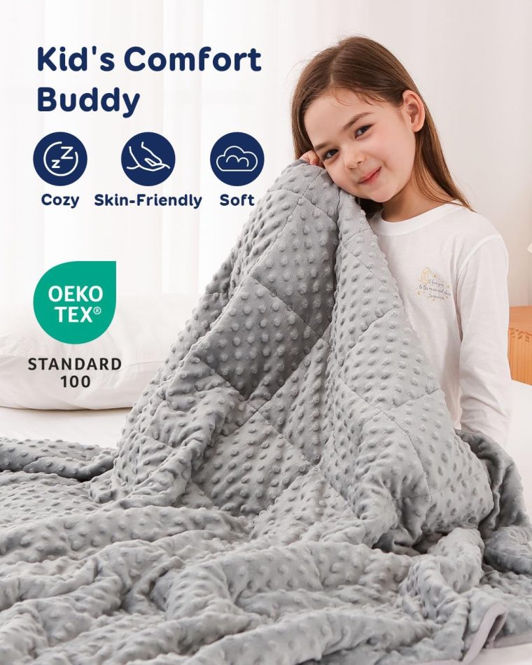 Kivik 3 lbs Weighted Blanket Kids, Cooling Soft Minky Dotted Heavy Blankets Throw for Better Relaxing & Sleeping, Machine Washable, 36x48 Inches, Grey - Image 4
