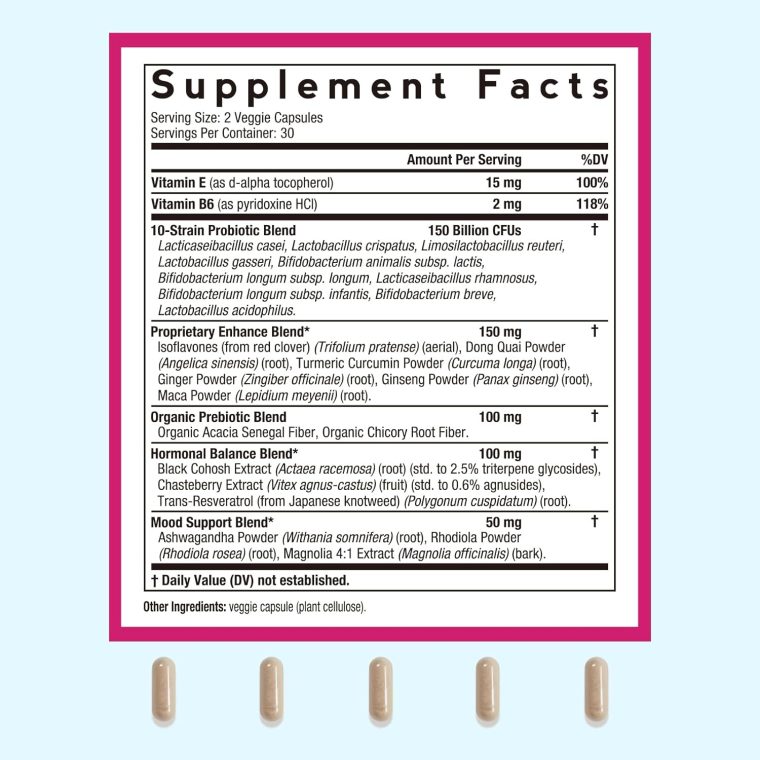 Doctor's Recipes Menopause Probiotic Supplements for Women, Black Cohosh for Menopause Hot Flashes, Probiotics, with Ashwagandha, Dong Quai, Supports Mood, Energy, Hormone Balance, 60 Capsules - Image 2