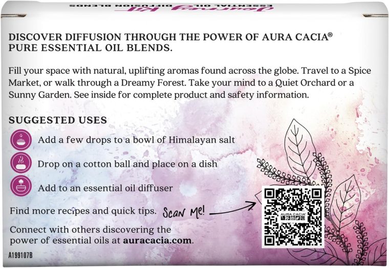 Aura Cacia Journey Essential Diffusion Oils Kit, 4-Pack, Spice Market, Dreamy Forest, Quiet Orchard & Sunny Garden Pure Oils - Image 2