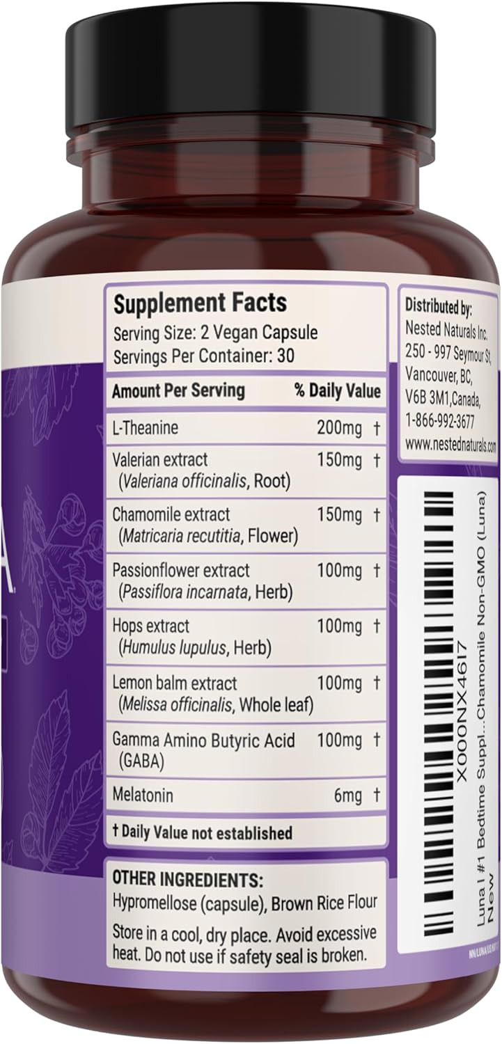 Luna Sleep Aid - Non-Habit Forming Natural Sleeping Pills for Adults with Naturally Sourced Ingredients - Valerian Root, Melatonin, Chamomile, Lemon Balm, and More - 60 Vegan Capsules - Image 8