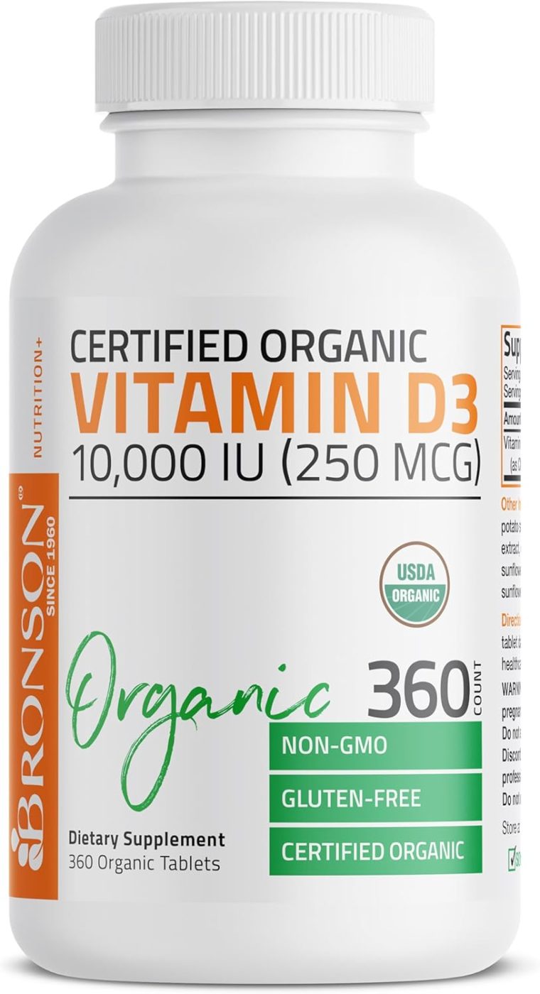 Bronson Vitamin D3 10,000 IU (250 mcg) Certified Organic High Potency Non-GMO Vitamin D Supplement, 360 Tablets - Image 4