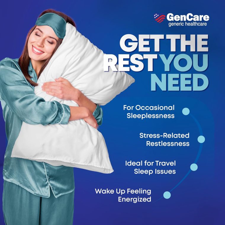 GenCare Maximum Strength Nighttime Sleep Aid Supplement for Adults Deep Sleep Pills with Diphenhydramine HCl 50mg to Fall Asleep Faster- Strong Non-Habit Forming PM Sleeping Relief [96 Softgels] - Image 4
