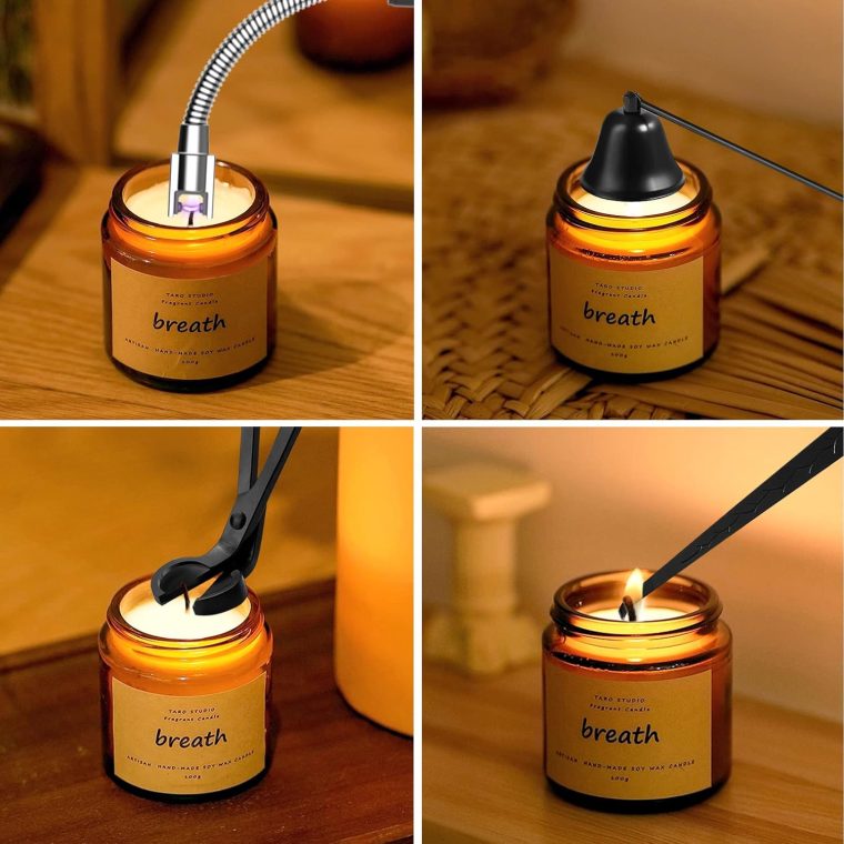 5 in 1 Candle Accessory Set,Candle Wick Trimmer Cutter,Candle Wick Dipper,Candle Wick Snuffer,Rechargeable Candle Lighter,Tweezers,Stainless Steel Candle Care Kit Home Gift for Aromatherapy(Black) - Image 8