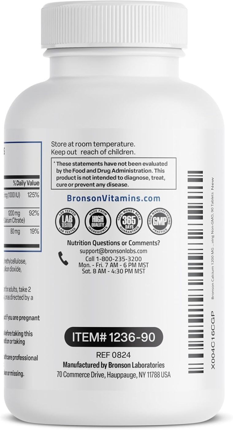 Bronson Calcium 1200 MG Per Serving Sustained Release with Vitamin D3 1000 IU Vitamin D3 Per Serving Non-GMO, 90 Tablets - Image 5